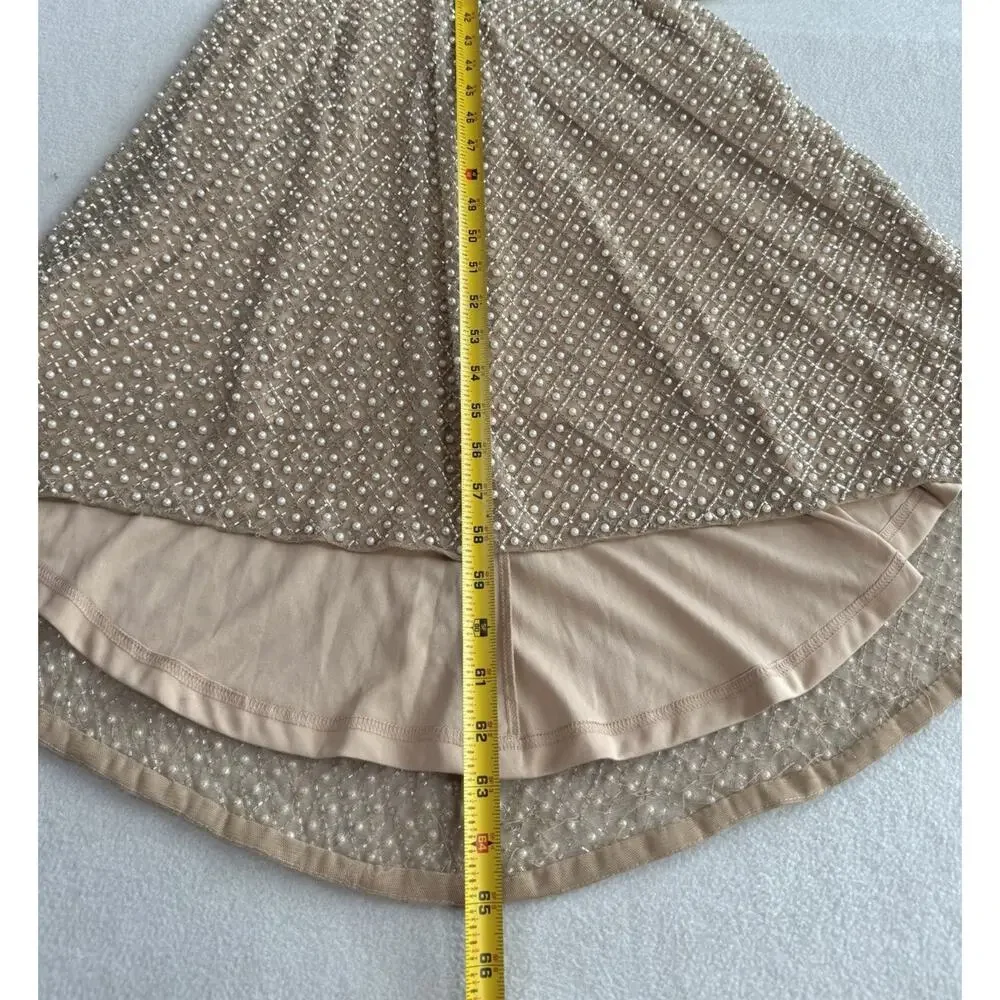 Mac Duggal 10062 Beige Size 4 Wrap Over Pearl Gown Beaded Bishop Sleeves NWT - Picture 10 of 16